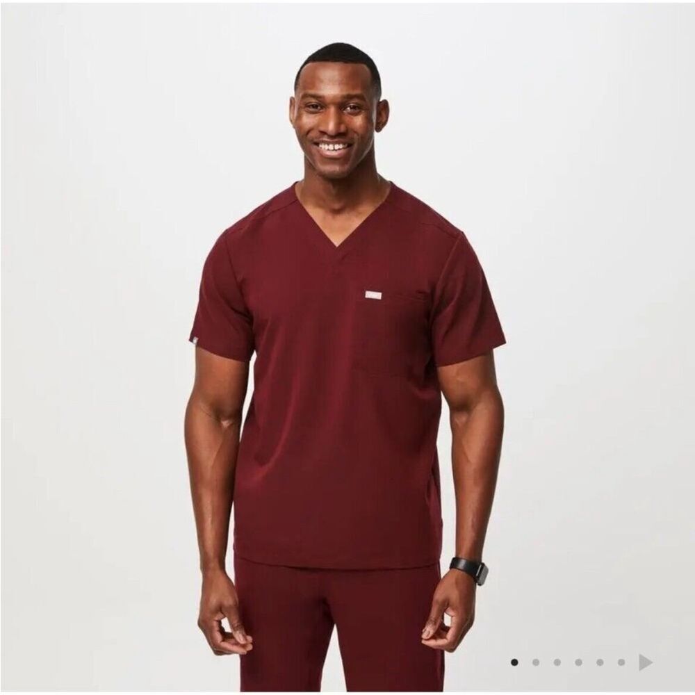 FIGS Mens Leon Scrub Top - Burgundy Size XL